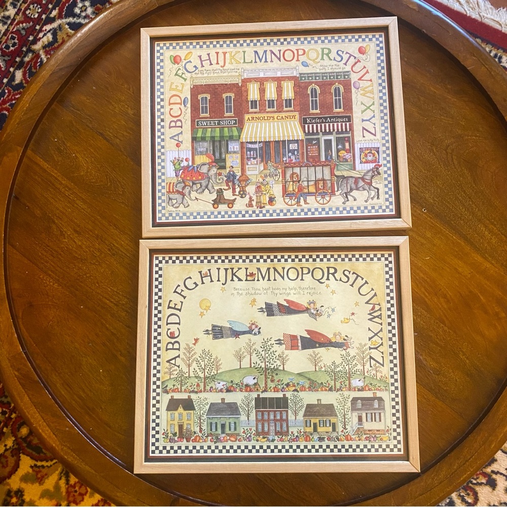Set of 2 Vintage framed prints 1980s 1990s retro ABCs Alphabet